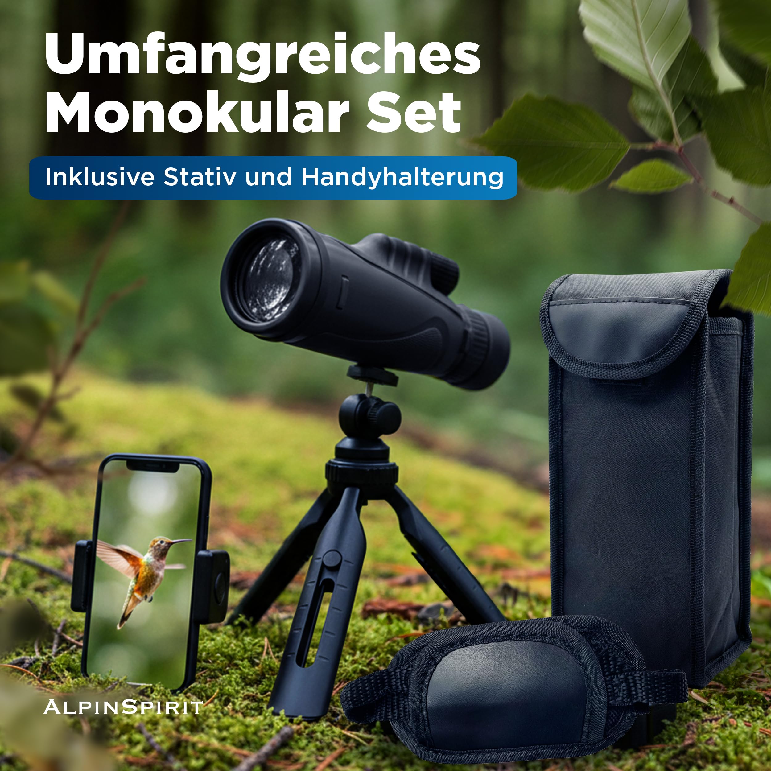 Zoom Monokular 10-30x50 mit Stativ & Handschlaufe [IPX4,FMC & BAK4],geeignet für Erwachsene,HD Weitsicht Fernrohr,Monocular, wasserabweisend,für Jagd,Wandern,mit Tasche schwarz