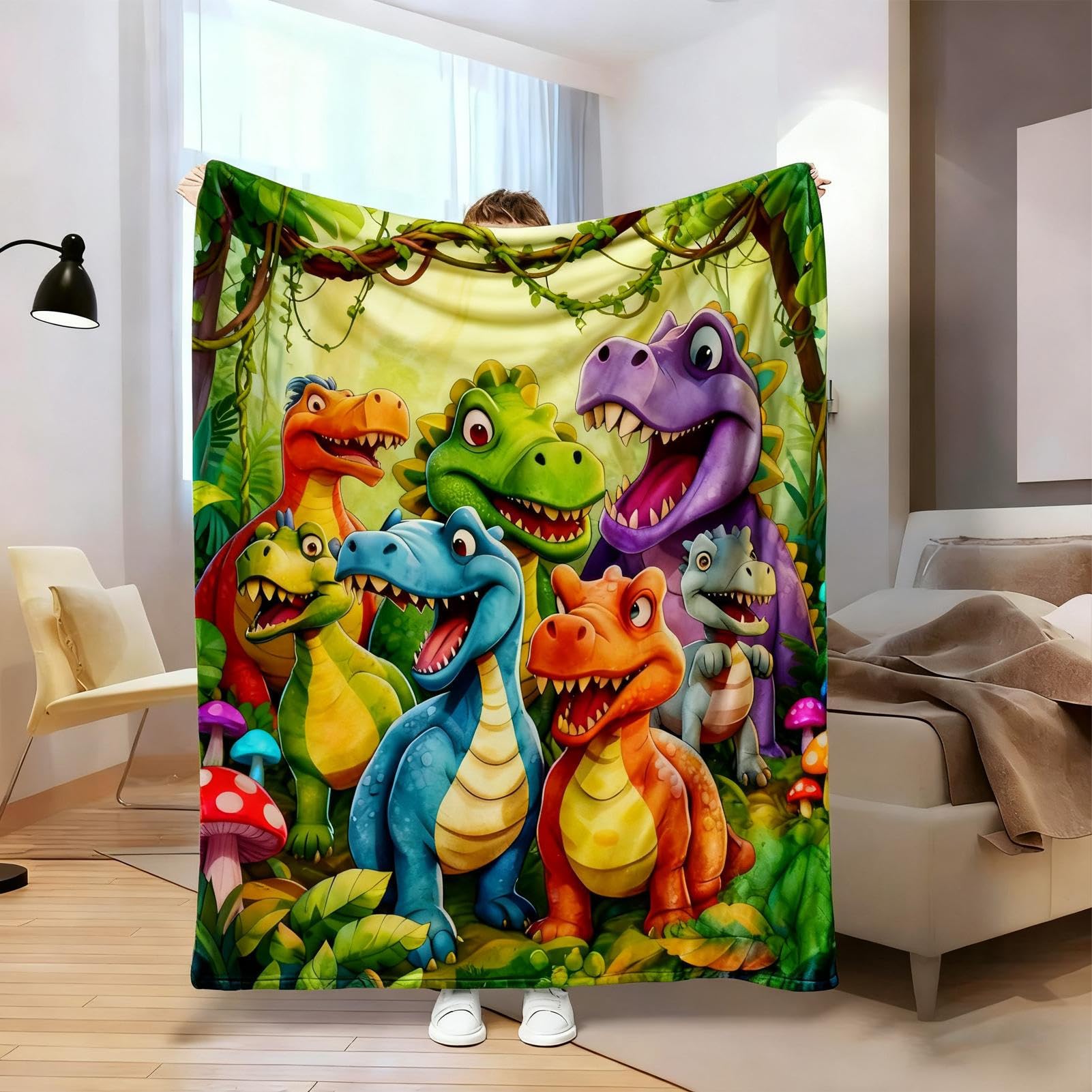 Couverture dinosaure pour enfant - Respirante à séchage rapide - Couverture confortable - Pour chambre de fille, , hiver, maison, chambre à coucher, Noël, anniversaire, Halloween