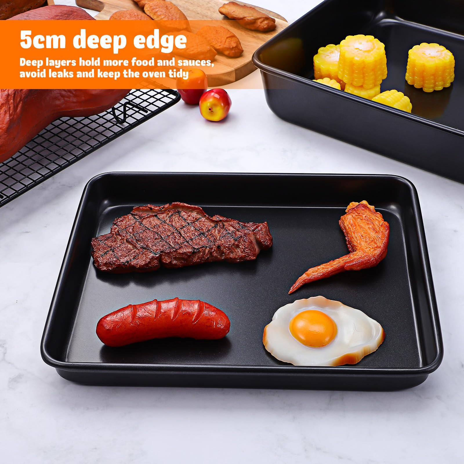 Didiseaon 2 Bandejas para Hornear Set de 2 Piezas Resistentes y Fáciles de Limpiar Negras de Acero Inoxidable Duradero y Funcional Aptas para Hornos de Cocina
