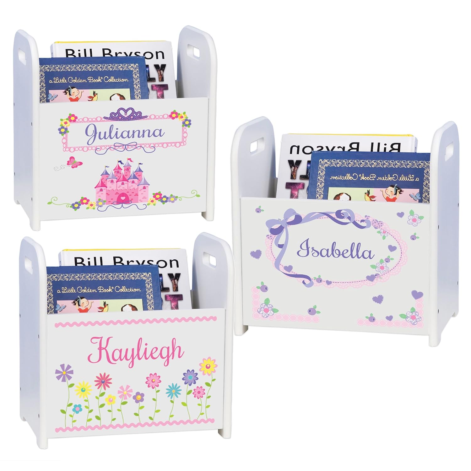 My Bambino Personalized Child's White Book Storage Magazine Rack Bin Nursery- Girl's | Baby Shower & Nursery Gift