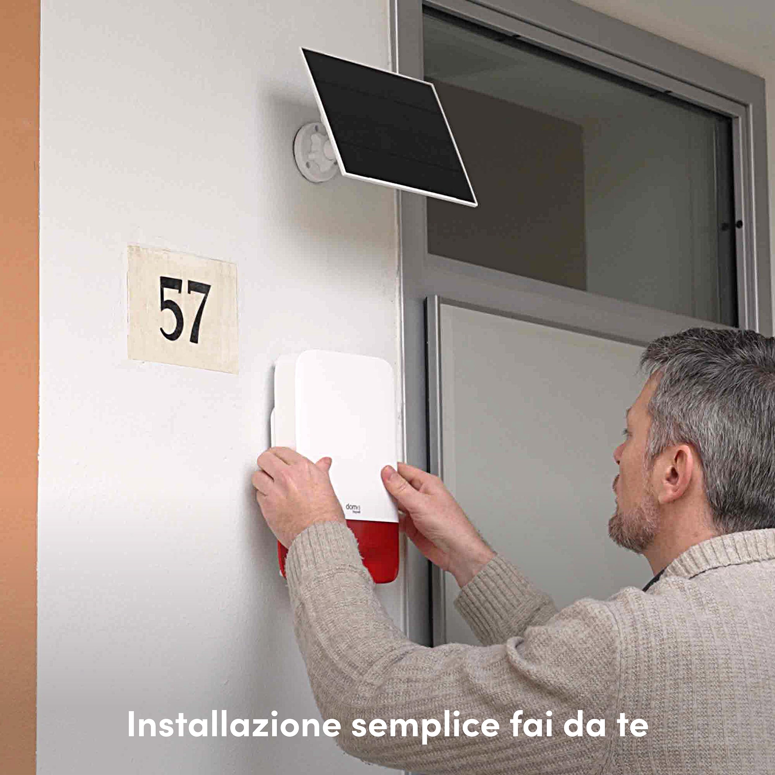 Beghelli - Dom-en, bezprzewodowa syrena zewnętrzna, zasilanie słoneczne 10 W i sieć 230 V, technologia LoRa, do centralnego Dom-e Cod. 60105, IP65, sygnalizacja świetlna i dźwiękowa