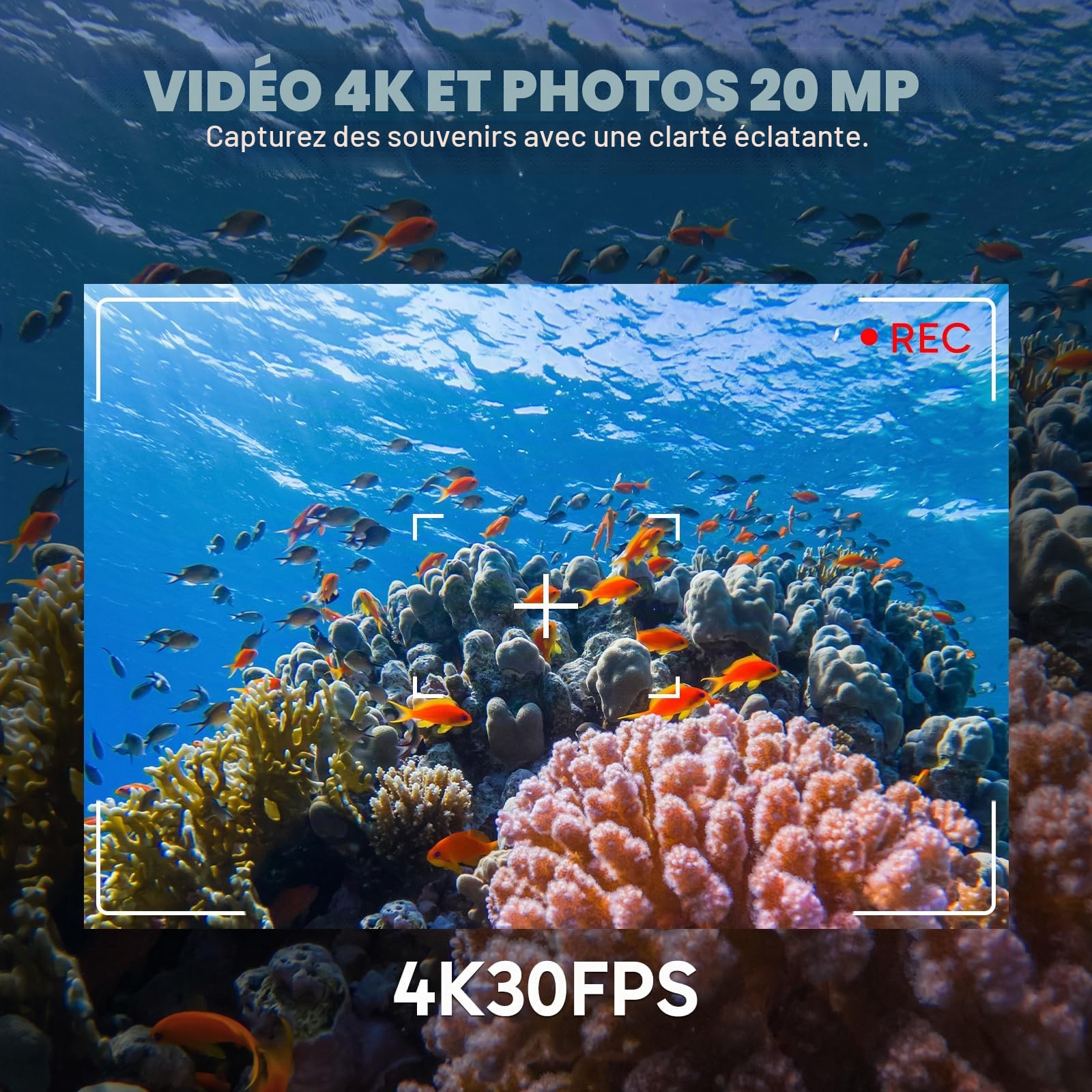 AKASO EK7000 Pro Caméra Sport 4K avec Carte MicroSDXC 64GB, 20MP WiFi Action Caméra Sportive avec Ecran Tactile, EIS Stabilisateur, Télécommande, 170° Angle Réglable, Étanche 40M et 2 Batteries