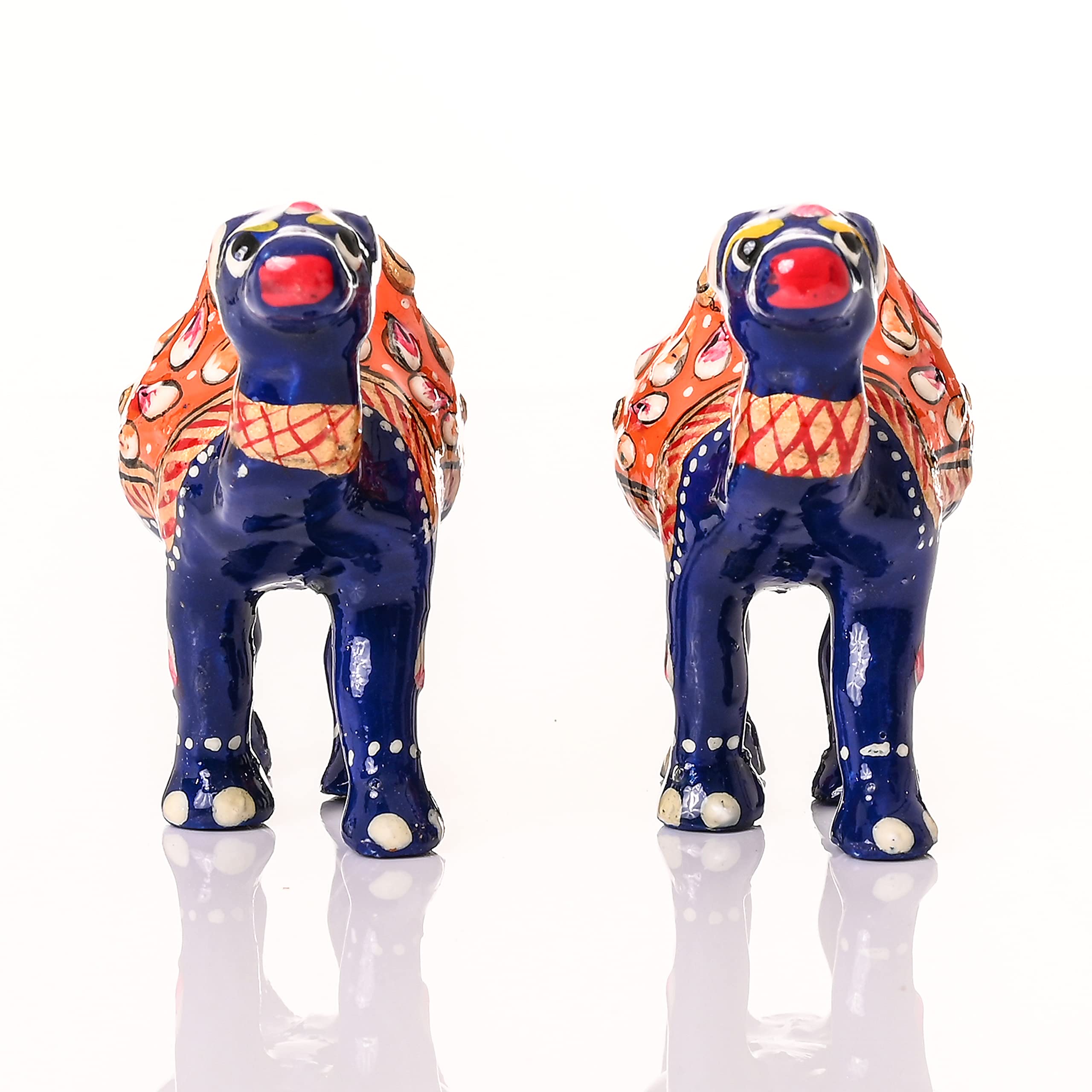 Tarini Gallery Minakari Traditional Indian Rajasthani Décor Hand Painted Statue Sculpture Christmas Festive Decoration Showpiece for Table Home Office and Gifting (Blue Camel Set of 2) - Image 4