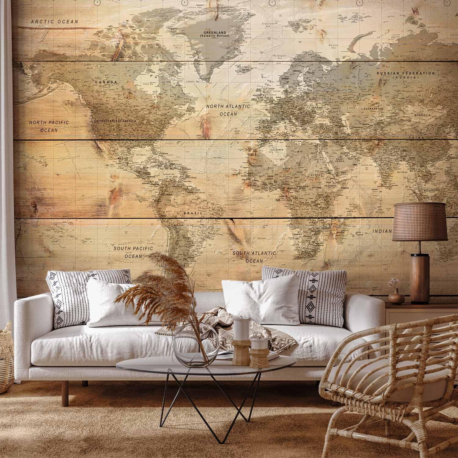 murando - Carta da Parati Moderna per Soggiorno, Mappa, 350x256 cm | Fotomurali in TNT, Decorazione da Muro XXL, Carte da Parati Moderne, Mondo, Marrone, Produzione Europea