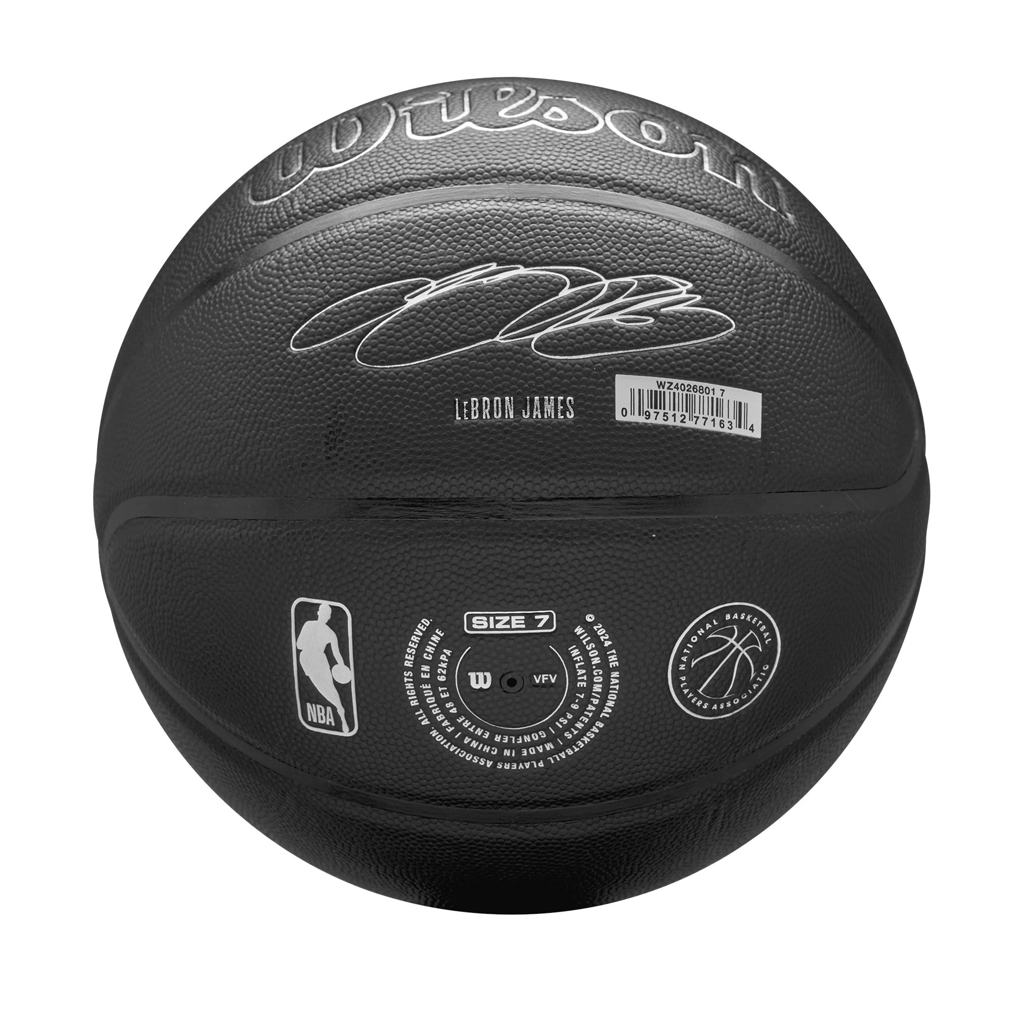 WILSON Evergreen NBA Player, Ballon de Basket, Revêtement Pure Touch, Idéal pour Extérieur, Résistant Aux Intempéries, Joueur: James, Couleur: Noir, Taille: 7