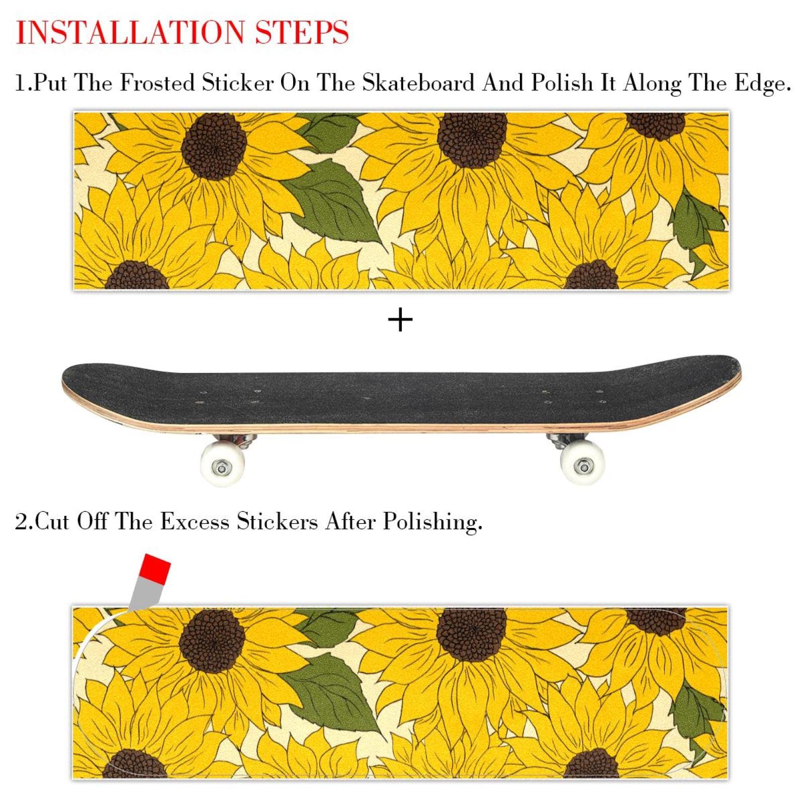 Sunflowers Lot de 2 feuilles de papier abrasif pour planche de skateboard et longboard