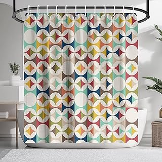 KAIRA Mid Century Modern Curtains, 72 x 72 Inches, Retro Scandinavian Modern Danish Bathroom Decor, Easy to Clean Waterproof Polyester Fabric,Includes 12 Hooks - Buy now