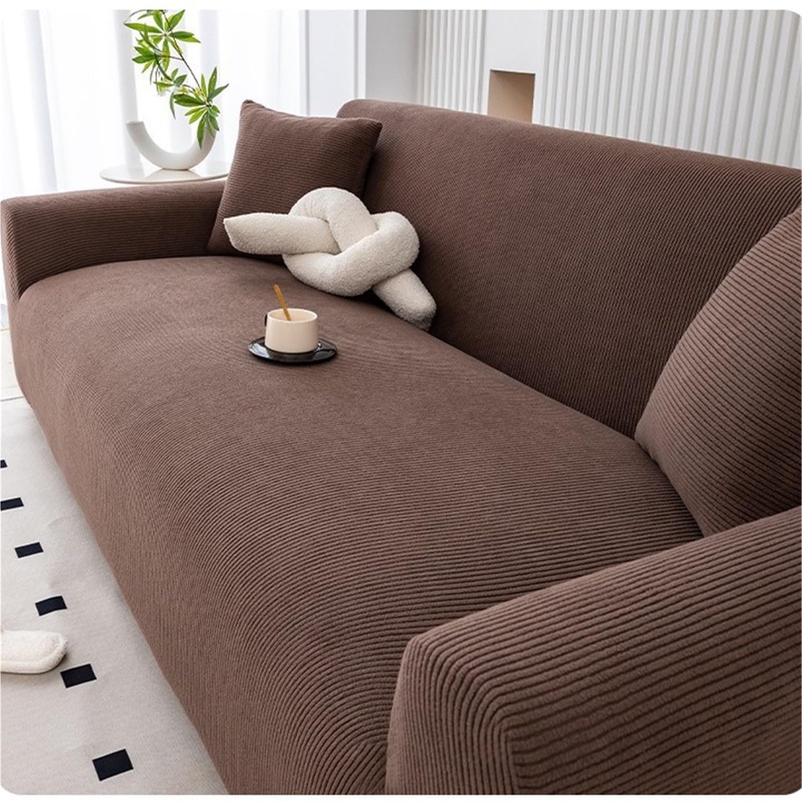 NEPHRA Sofa Sofabezug Hochelastisch, wasserdichter und Rutschfester Cord Bezug mit Möbelschutz für Wohnzimmer mit Haustieren, weich und waschbar(Brown,190-230 cm)