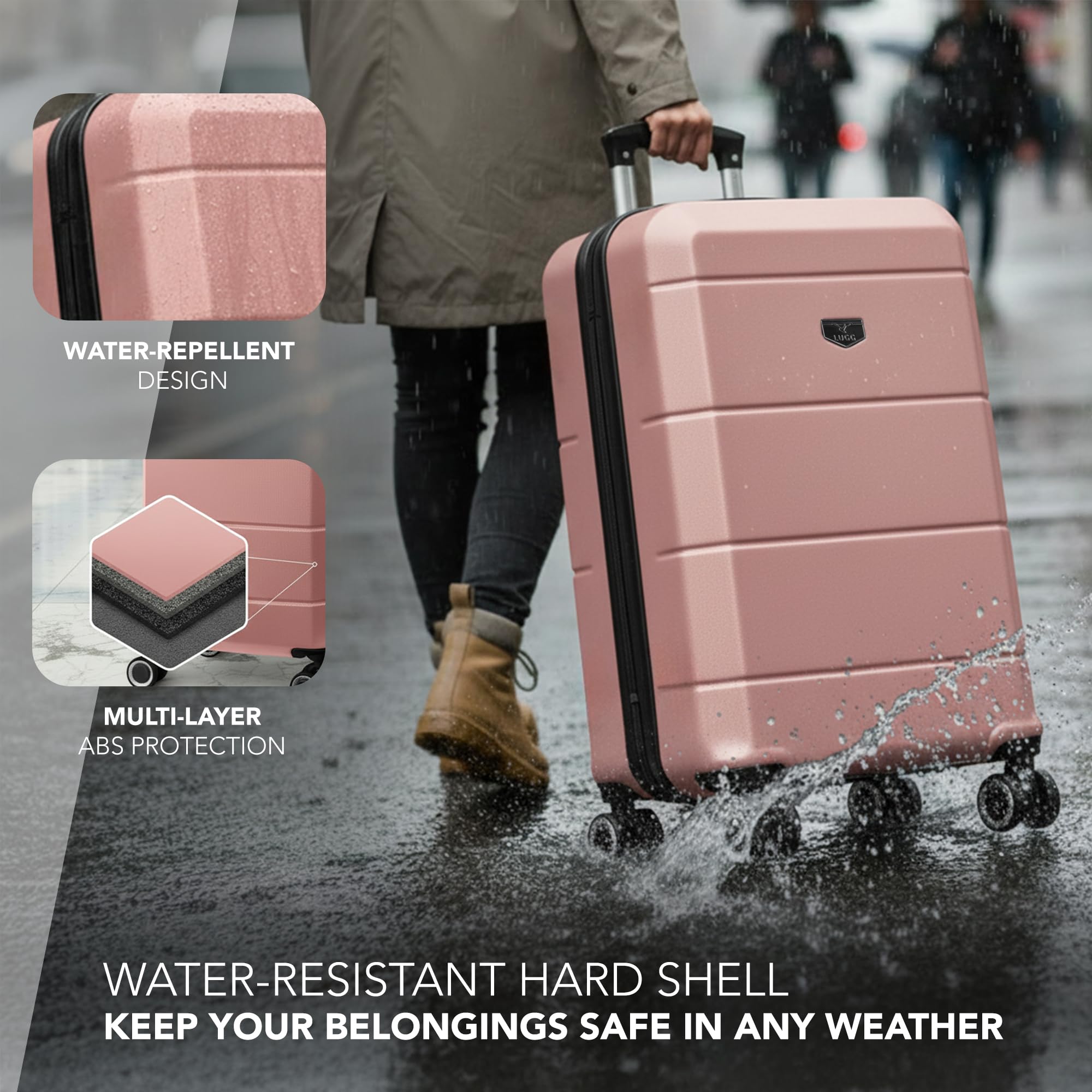 LUGG - Jetset 40cm Suitcase - 40x30x20cm- Ryanair Compatible - Underseat Size - Hard Shell ABS - Spinner & Removable Wheels - Lightweight Travel Luggage- Cream/Brown — view 199