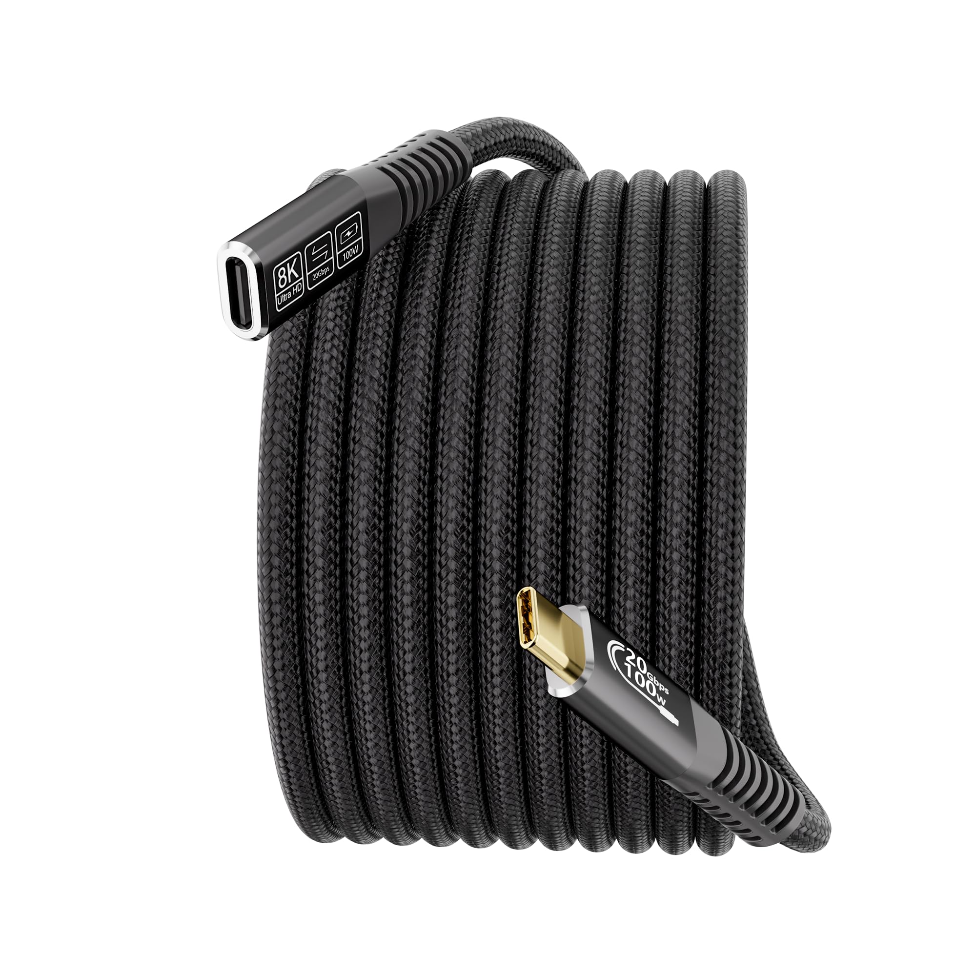 Langes USB-C-Verlängerungskabel, 3 m, 20 Gbit/s/100 W, USB 3.2 Typ C Verlängerungskabel, 4K @ 60 Hz Videoausgang, Nylon-geflochtener USB-C-Stecker auf USB-C-Buchse, Ladekabel, Kompatibilität