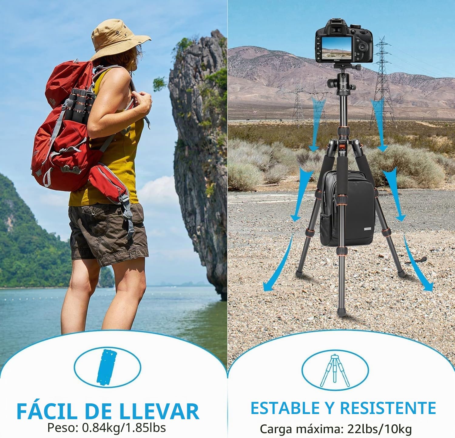 Koolehaoda Mini trípode de cámara 63,5 cm Trípode de Mesa Compacto de Aluminio Trípode de Viaje portátil con rótula de Bola de 360° para cámara DSLR Videocámara, Carga hasta 10 kg - (Naranja)