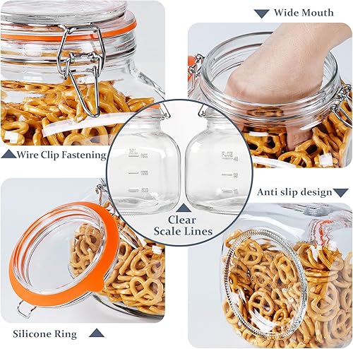 Miniatura 2 de Tarros de vidrio de 81 onzas con tapa hermética, paquete de 2 tarros de vidrio para almacenamiento de alimentos con 2 marcas de escala, recipientes