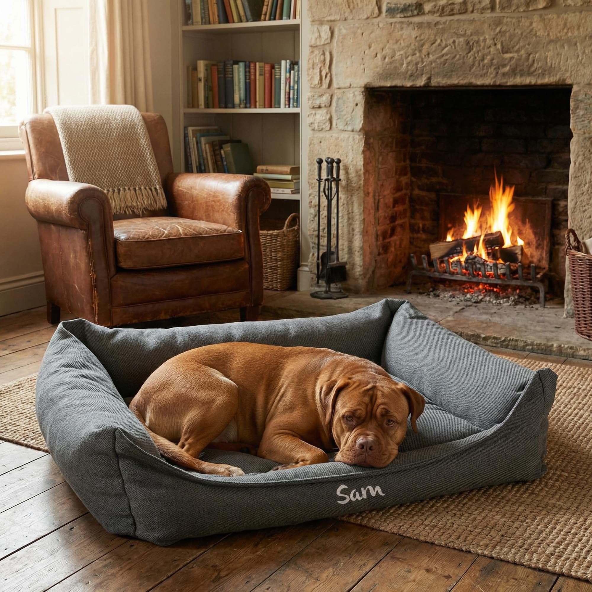 Personalizable Cama para Perros Baldar L Gris Oscuro – Espuma viscoelástica & Funda Lavable – Base Antideslizante – para Perros Grandes – Personalizada con Nombre – Petslino