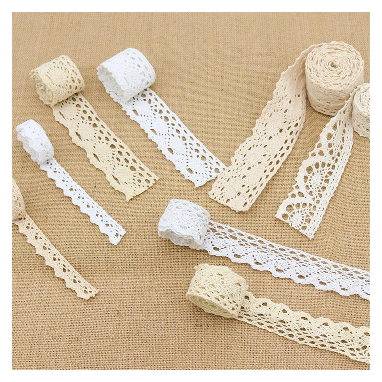 Koronkowa taśma ozdobna, Fabric Lace Trim Ribbon White Beige 1.5-4.5cm Wide 5-10m Long(Beige [Width 1.5 Cm],10 meters)