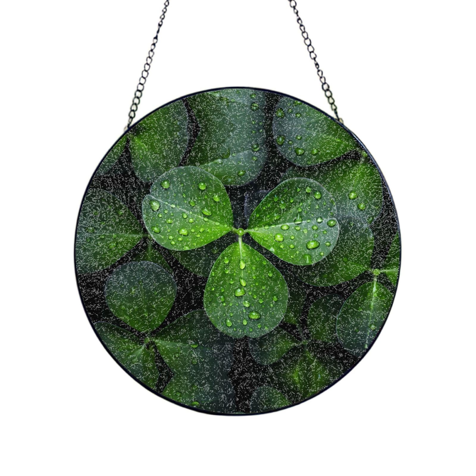 Phayah Clover Print Stained Glass Window Hanging Suncatcher For Door Terrace Garden Home Decor Sun Catcher Birthday Gifts For Lovers Dad Mom 12in（30cm）