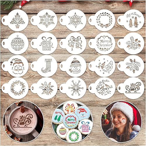 Partywind Plantillas de Navidad para decoración de galletas, café, pasteles, plantillas de Navidad reutilizables para decoraciones de fiestas,