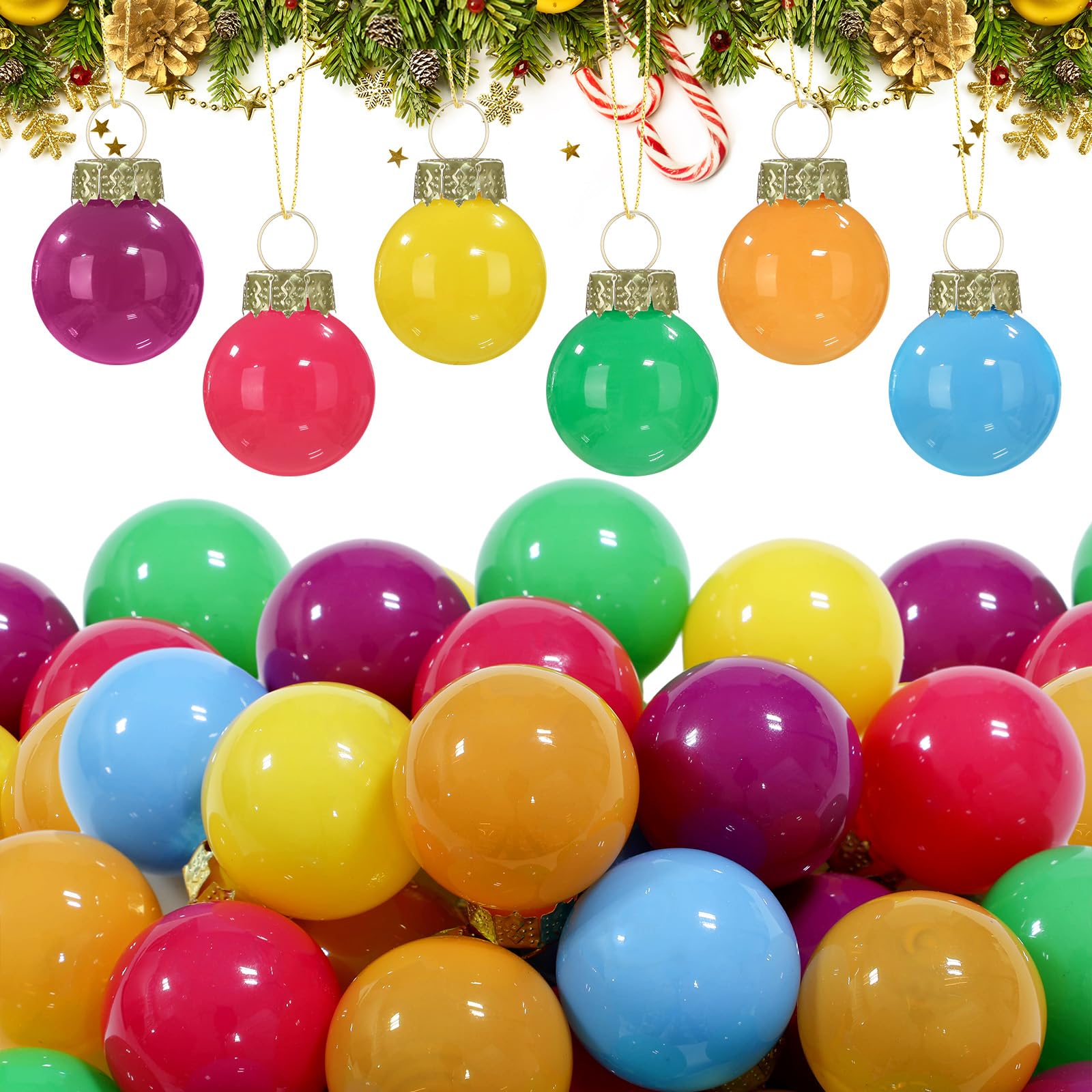 Tioncy 32 Pcs 1'' Mini Glass Christmas Ornament, Small Neon Color Balls