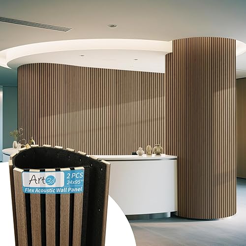 Miniatura 17 de Panel de pared de listones de madera acústica Art3d con diseño enrollable plano - Paneles absorbentes de sonido de 95.3 x 23.8 pulgadas para