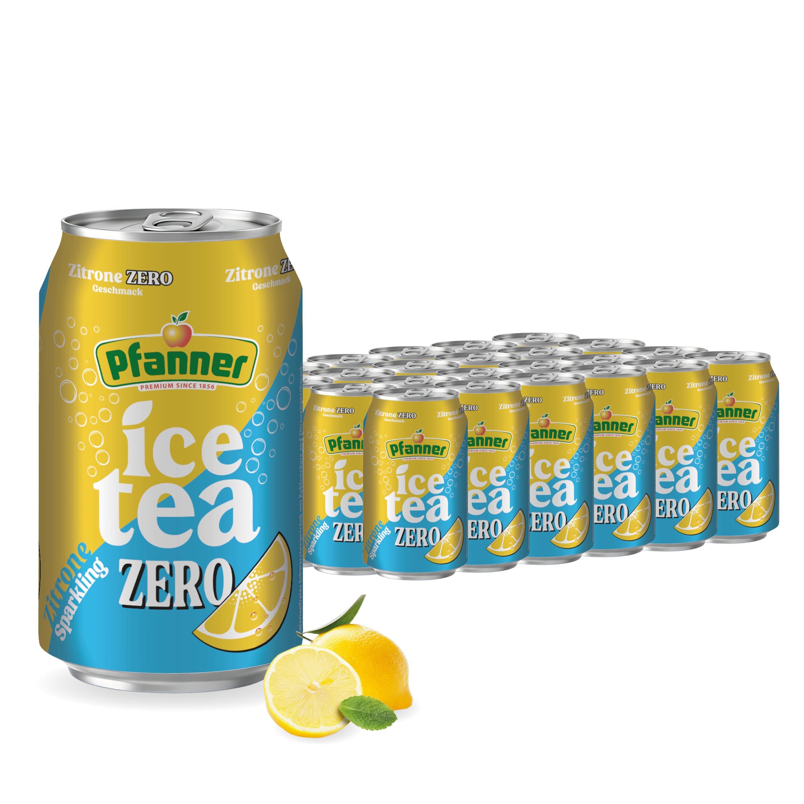 Pfanner Eistee Lemon Zero - Sparkling Dose im Vorratspack – Zuckerfreier und kohlensäurehaltiger IceTea mit Zitronengeschmack - ohne Zucker (24 x 0,33 l)