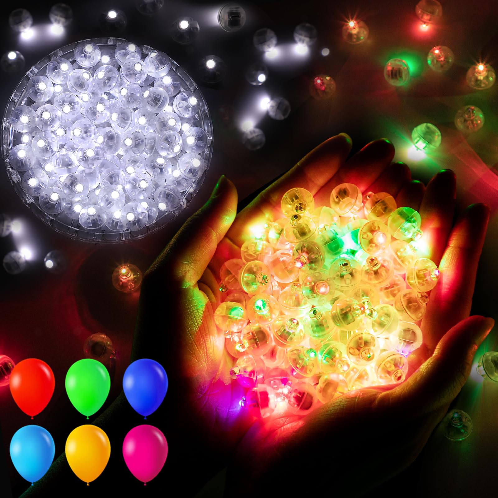 200pcs Balloon Lights Cool White &amp; Rainbow Mini LED Lights Round Long Standby Time Ball Lamps for Easter Birthday Party Christmas Halloween Decoration