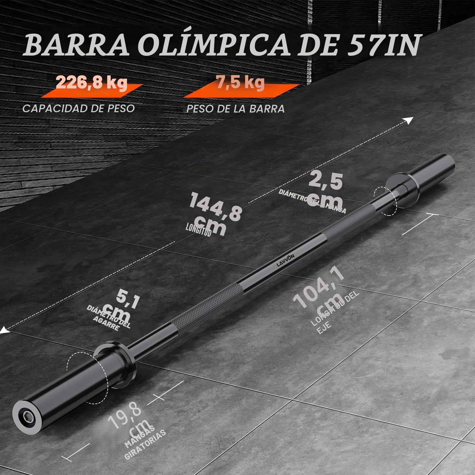 '57'' Olympic Barbell Bar, 2'' Standard Straight Barbell Bars for Weight Lifting Bar for Bench Press/Squats/Hip Thrusts/Lunges/Biceps- Home Gym Weight Bar- 2 Spring Collars,500lb Weight Capacity'