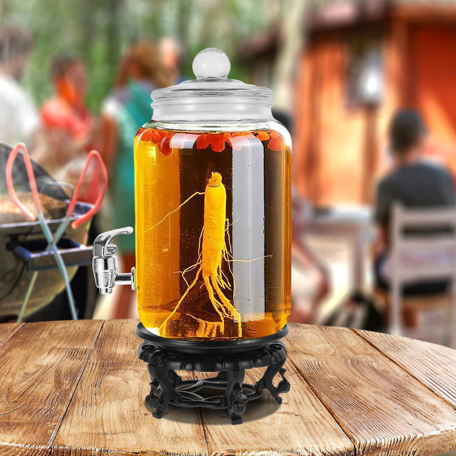 OSALADI Glas Weinkrug mit Zapfhahn und Sockel 5 liter Brauflasche für Wein und Getränke Versiegelter Getränkebehälter aus Transparentem Glas Praktisches Einweichgefäß für Haus Küche