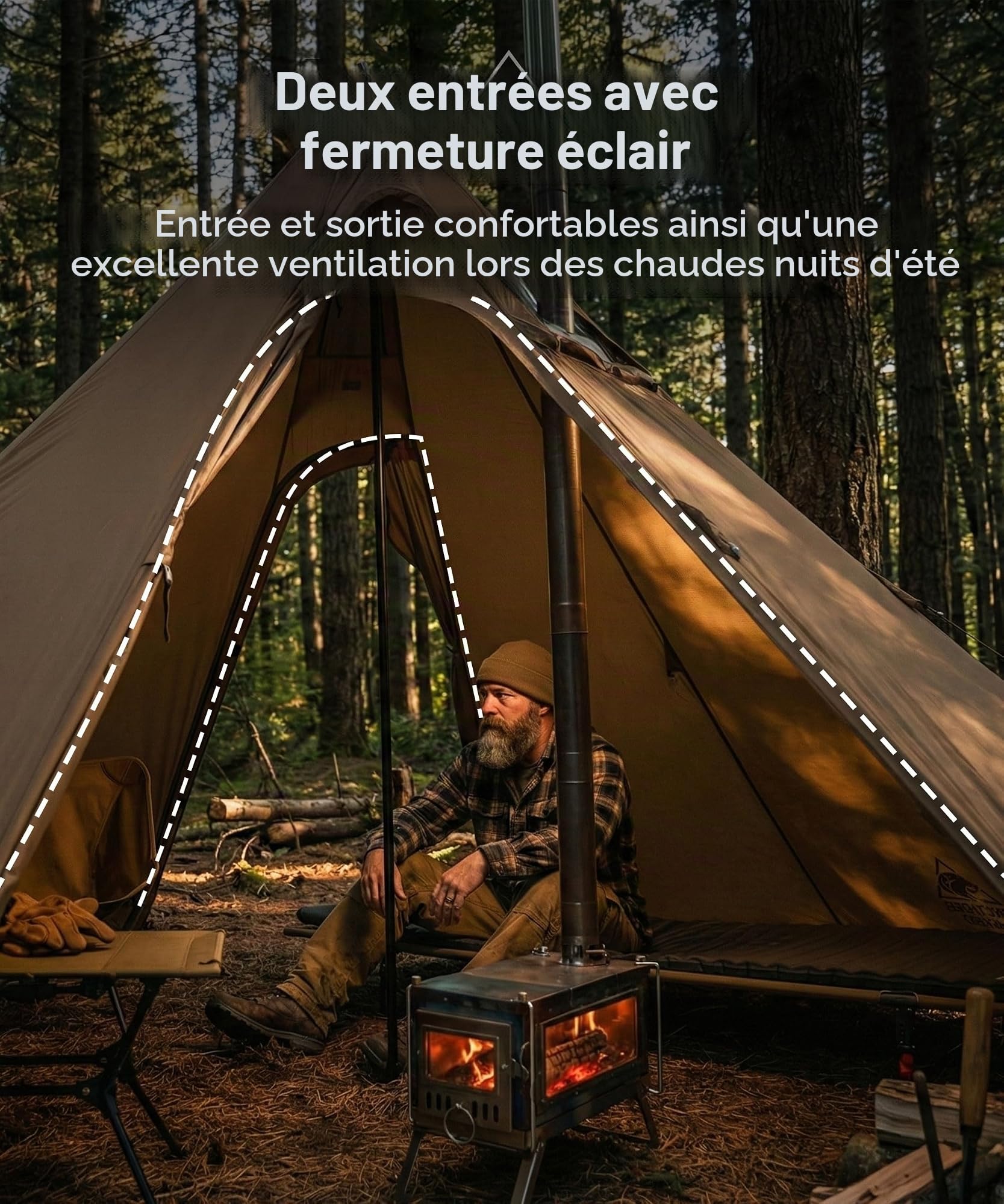 OneTigris NORTHGAZE 2.0 Tente tipi pour 2–4 personnes - Tente de camping extérieure avec ouverture pour poêle - Tente pour 4 saisons étanche 3000 mm - Tente pyramidale (Nylon)