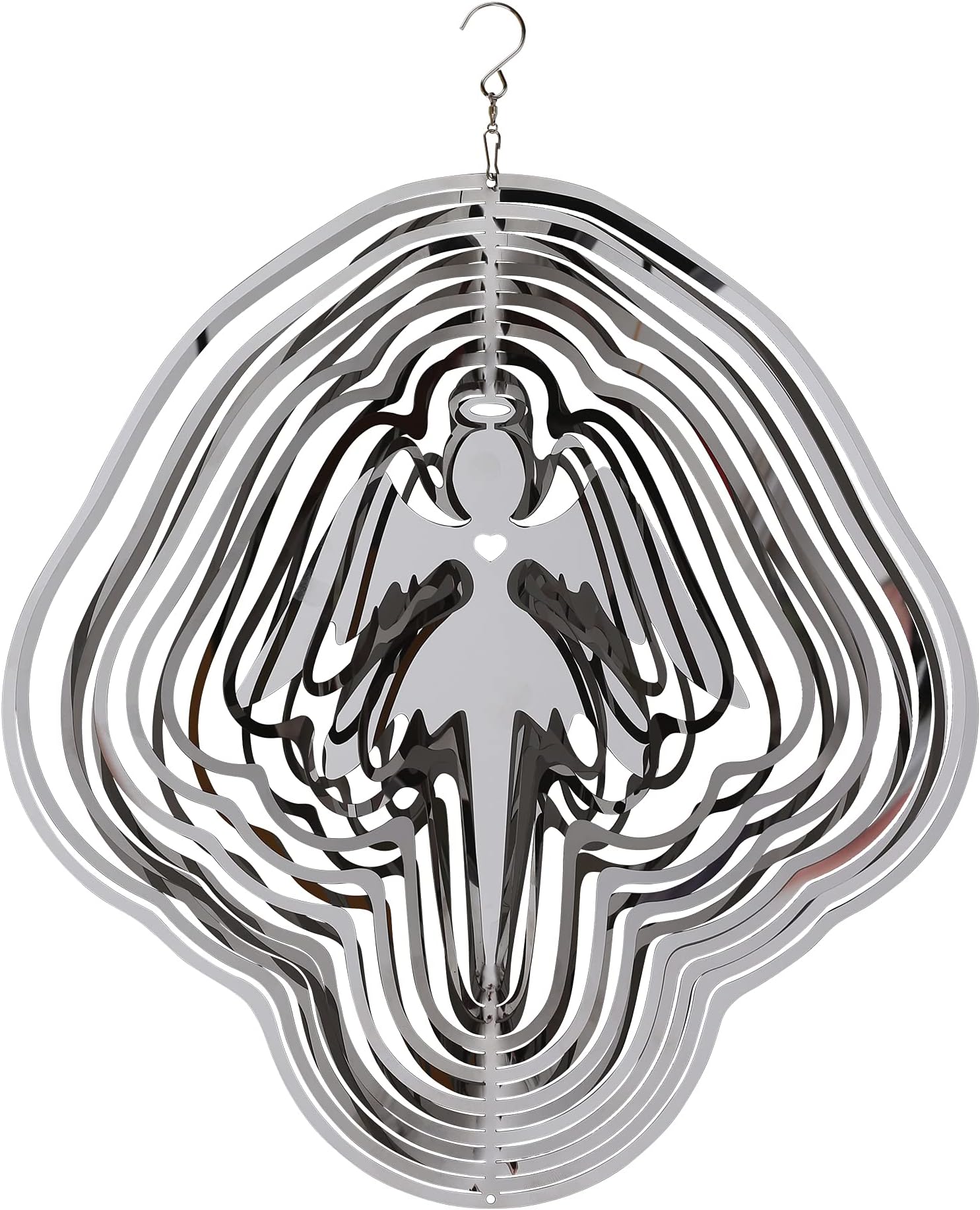 SARHLIO Wind Spinner 12 Inch 3D Stainless Steel Metal Sculptures with 360° Rotating Hook for Indoor Outdoor Garden House Hanging Decoration Yard Art Gifts Angel(RWS01A)