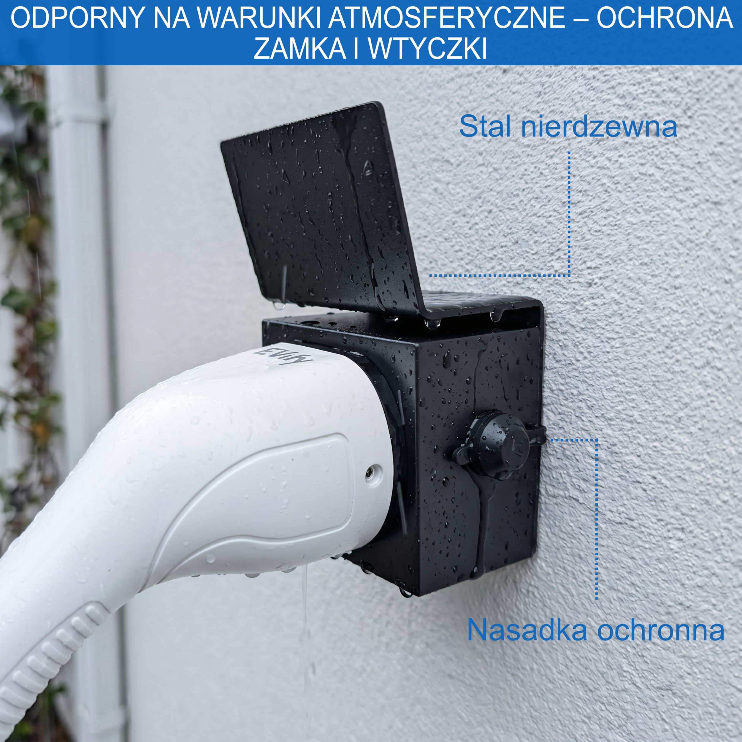 Uchwyt ścienny typu 2 zamykany do kabla do ładowania samochodu elektrycznego – uniwersalna ochrona przed kradzieżą i uchwyt na kabel do wtyczki EV – wytrzymały uchwyt na kabel Wallbox w zestawie
