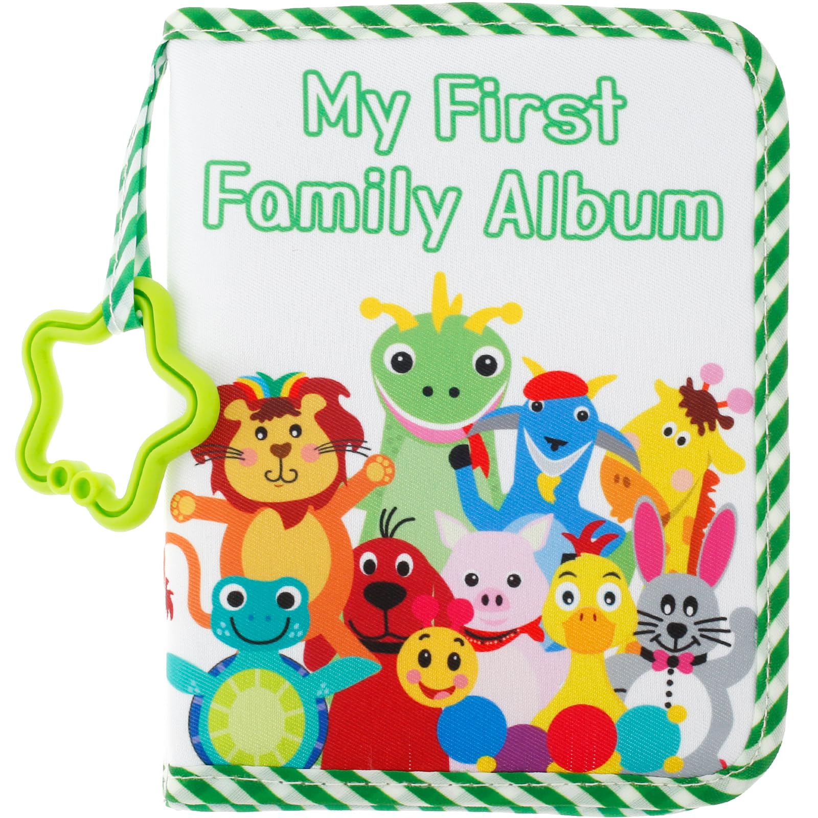 Baby Photo Album Holds 17 4X6 Inch Pictures My First Photo Album Animals Babies Photos Book with Hook Mirror Waterproof Soft Cloth Baby Memory Books for Family Newborns Shower Party Favors(Green)