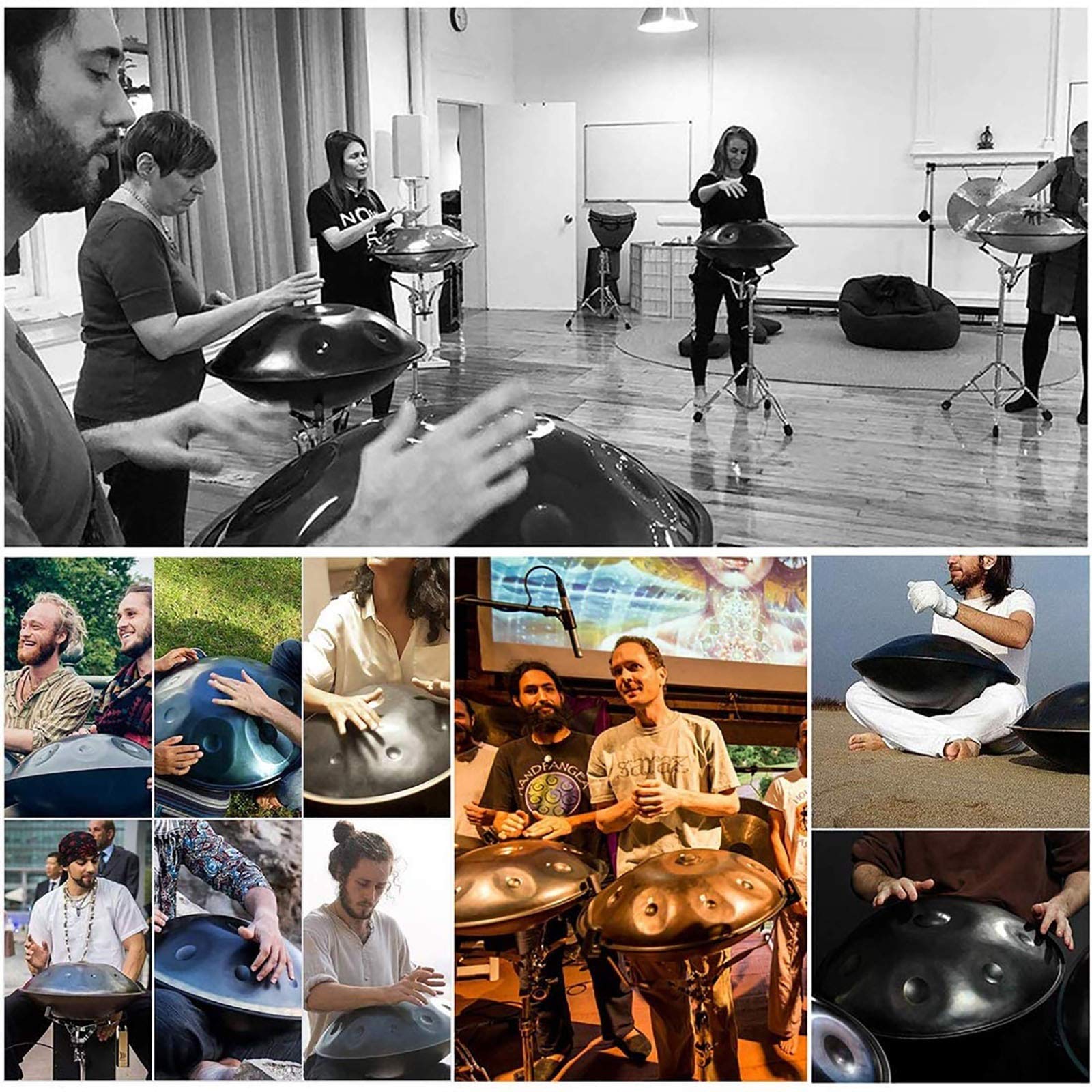 22-Zoll-Stahltrommel-Handpan - schwarzes Lochmuster, 10 Anmerkungen d-Moll-Percussion-Instrument mit weichem Bag, Handbaumständer, Geschenk für professionelle Musikenthusiasten