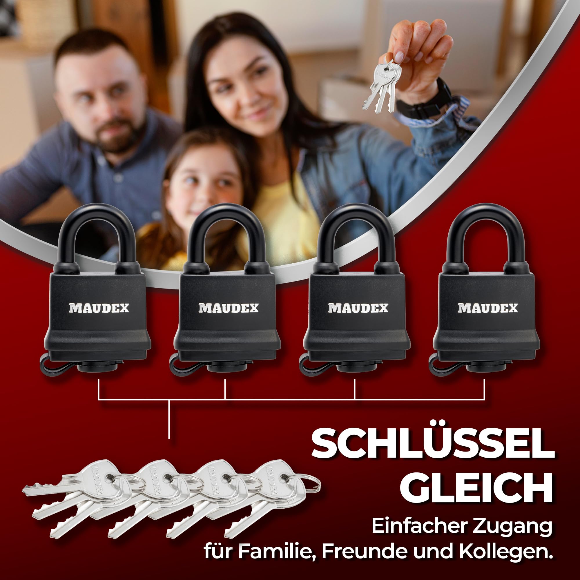 Vorhängeschlösser 4er Pack - Wetterfeste Außenschlösser | 12 Schlüssel | Robust Für Tor, Schuppen & Garage