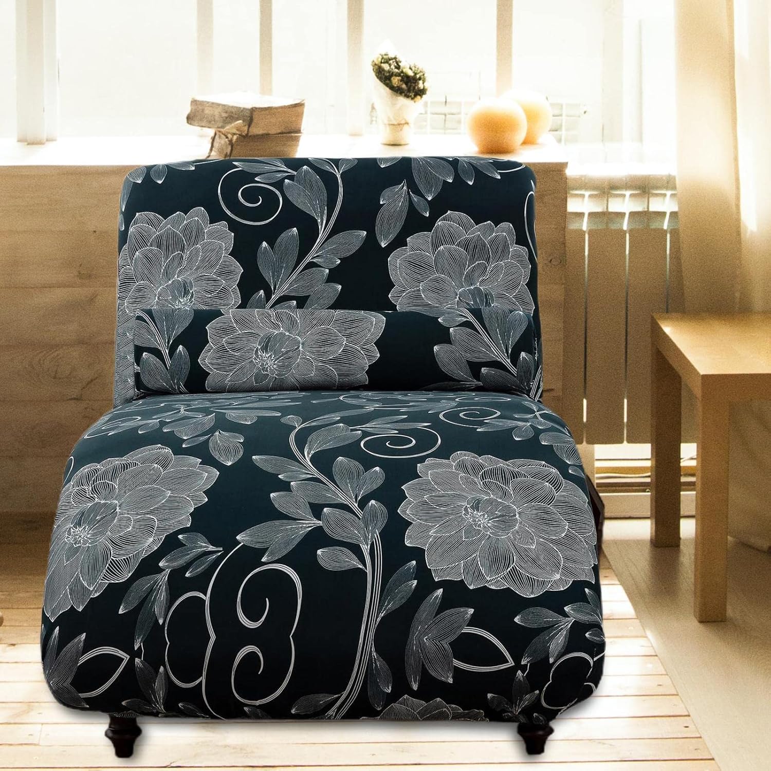 Stretch Armless,Living Room Chaise Slipcover,Soft Jacquard Fabric,Machine Washable, E
