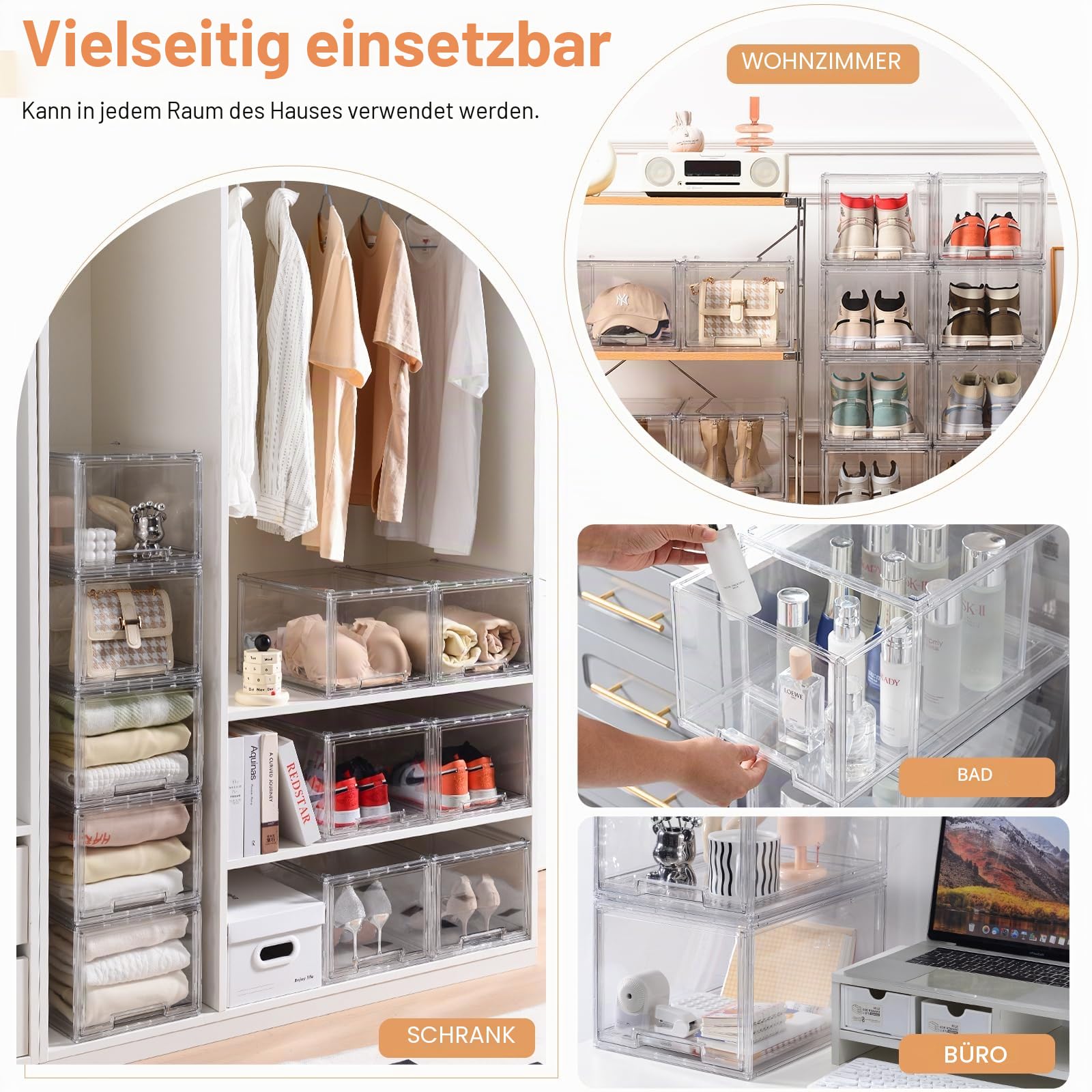 Stapelbare Aufbewahrungsschubladen aus Kunststoff, LINYAPRY Klare Lagerung Bins Organizer mit ausziehbarer Schublade für Küchenschrank Speisekammer Kühlschrank Gefrierschrank Regal Kühlschrank (2)