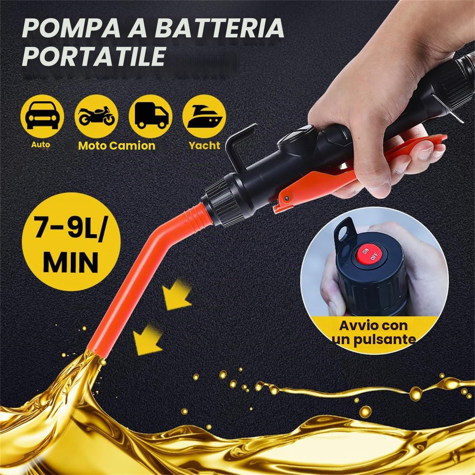 Pompa a Sifone Elettrica Portatile per Benzina e Diesel, Pompa a Sifone Elettrica per Trasferimento Acqua, Pompa Manuale per Carburante Facile da Usare, Pompa a Batteria Portatile per Benzina