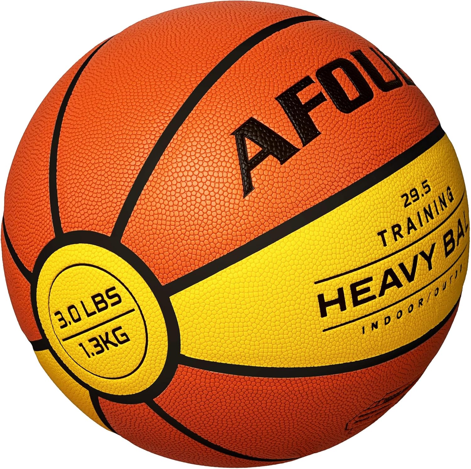 3.0LBS 1.3kg Heavy Training Basketball, 29.5" Size 7 Quality PU Construction Orange Yellow Fashionable Color Scheme, Indoor Outdoor Improving Strength Handling Dribbling Shooting (Deflated)