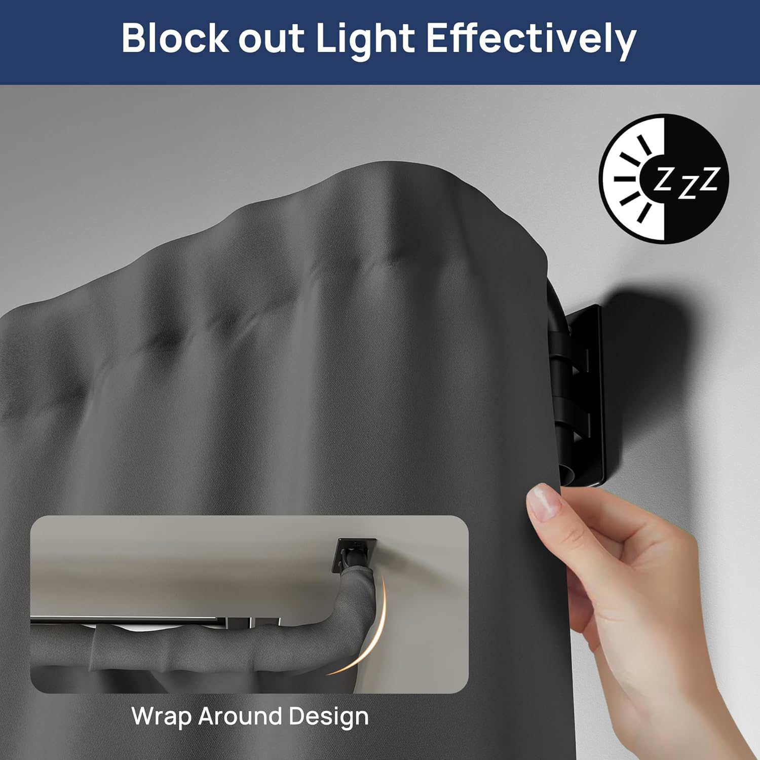 ENJOYBASICS Blackout Curtain rod for windows 28 to 48, Wrap Around Curtain Rods for Bedroom, Living Room, Adjustable from 30 to 57 Inches, Matte Black