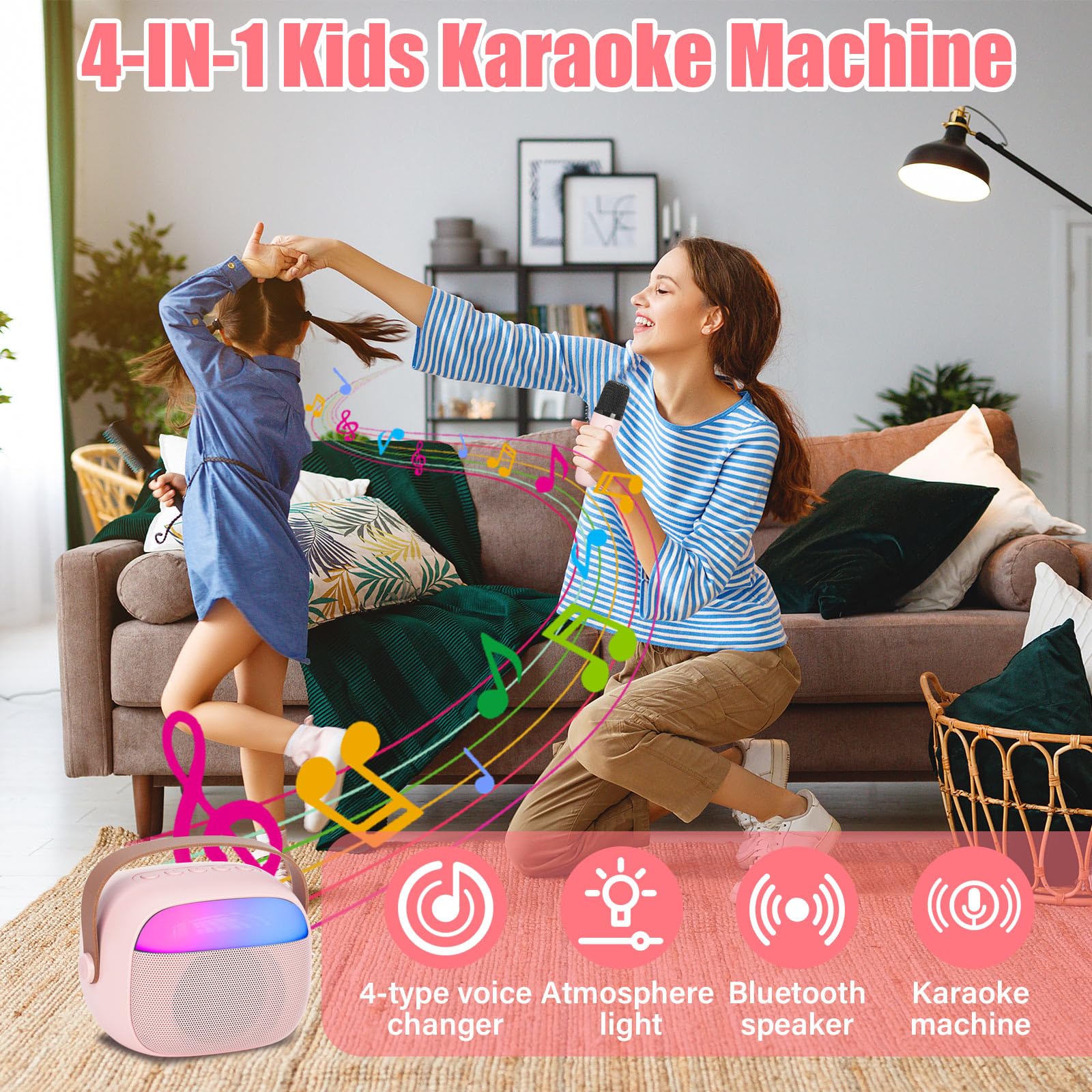 Karaoke Per Bambini E Adulti Con 2 Microfoni Senza Fili