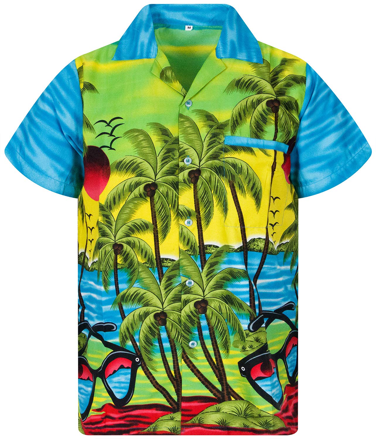 King Kameha Funky Hawaiian Shirt, Shortsleeve, Sunglasses, Turquoise, XXL