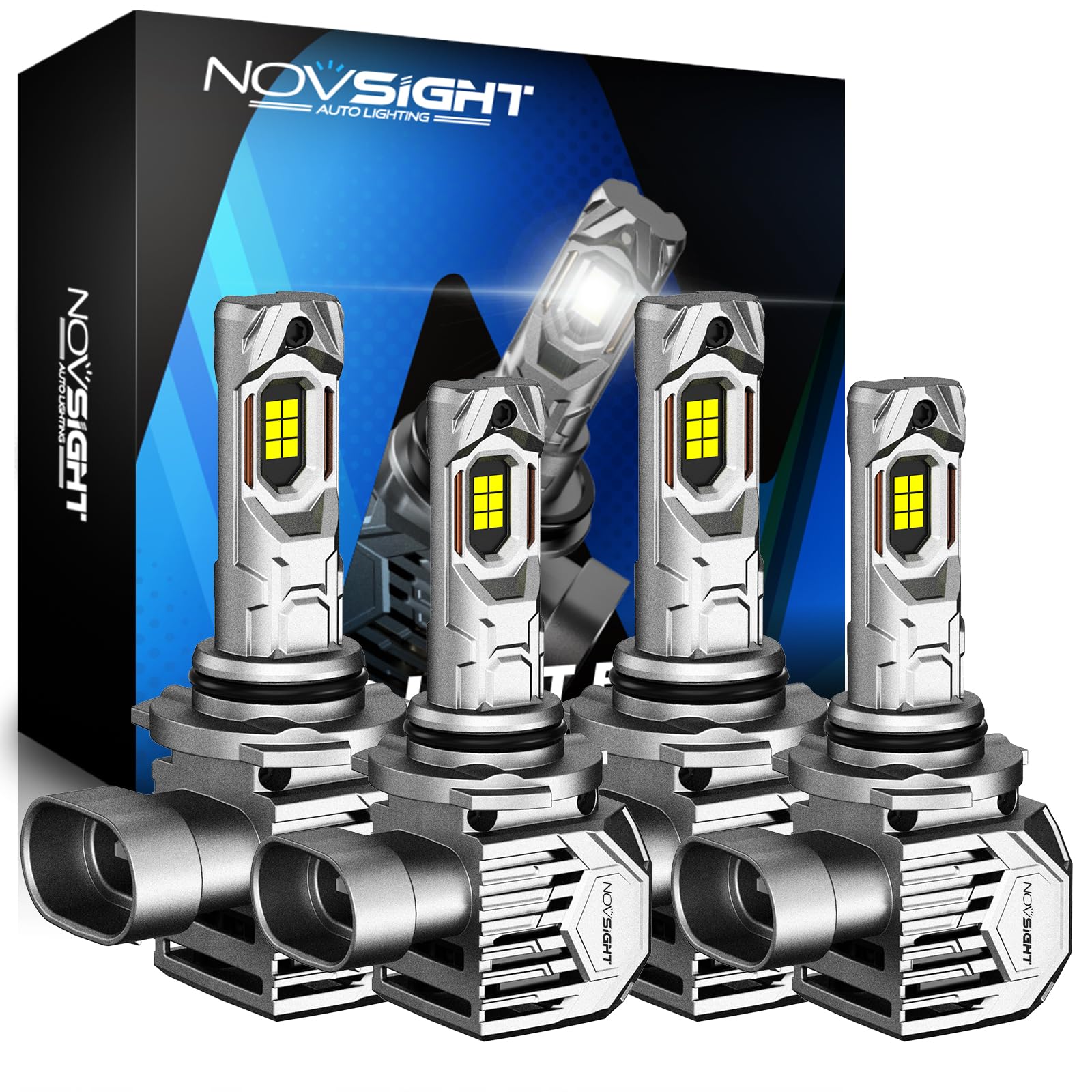 NOVSIGHT 9005 9006 LED Fog Light Bulbs,100000 Lumens 6500K Cool White Light,800% Brightness,Plug and Play, Pack of 4