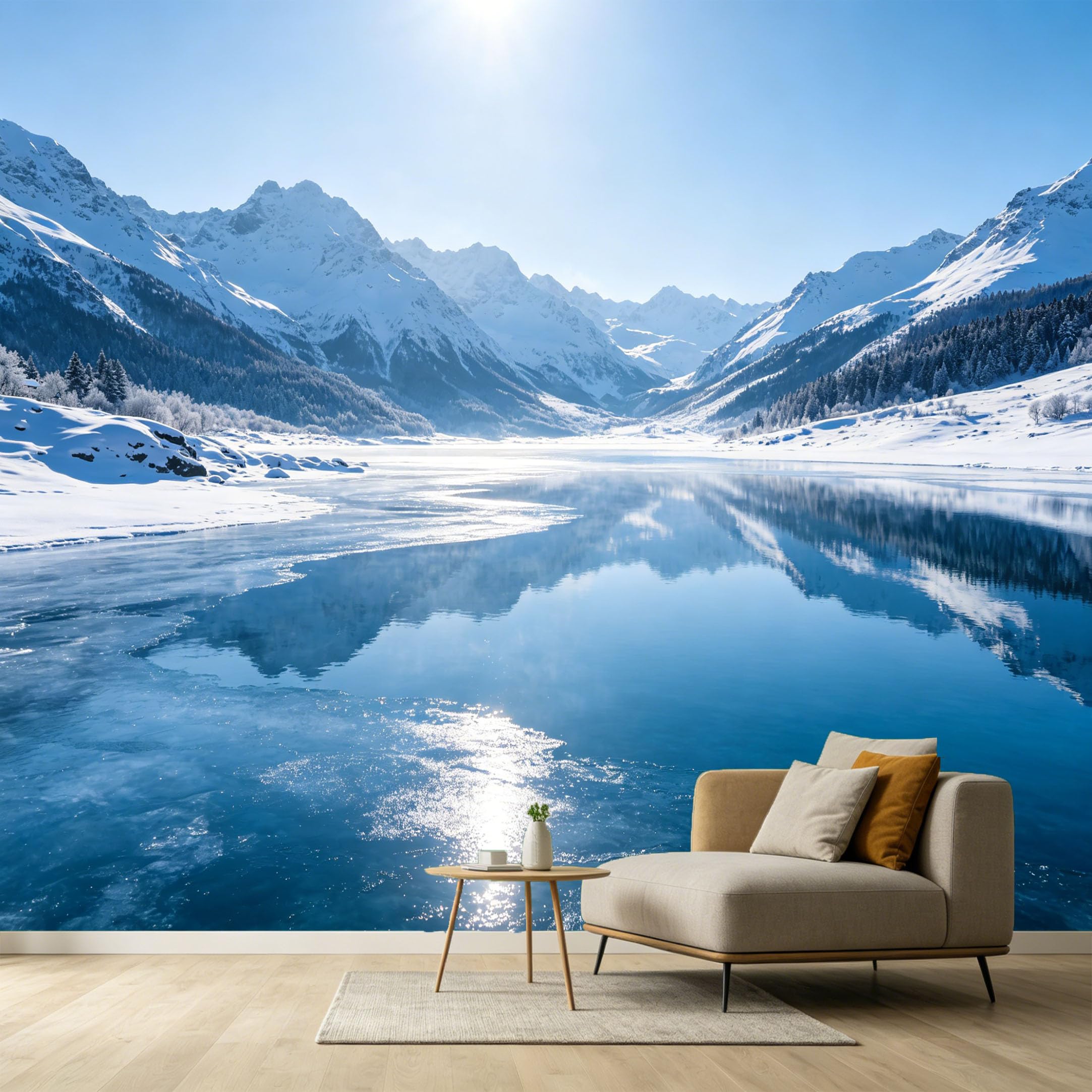 Custom Size Wall Murals Snow Mountains Lake Landscape 3D Modern SelfAdhesive Wall Fabric Removable Large Wallpaper for Photo Living Room Interior Decor Wall Art Mural
