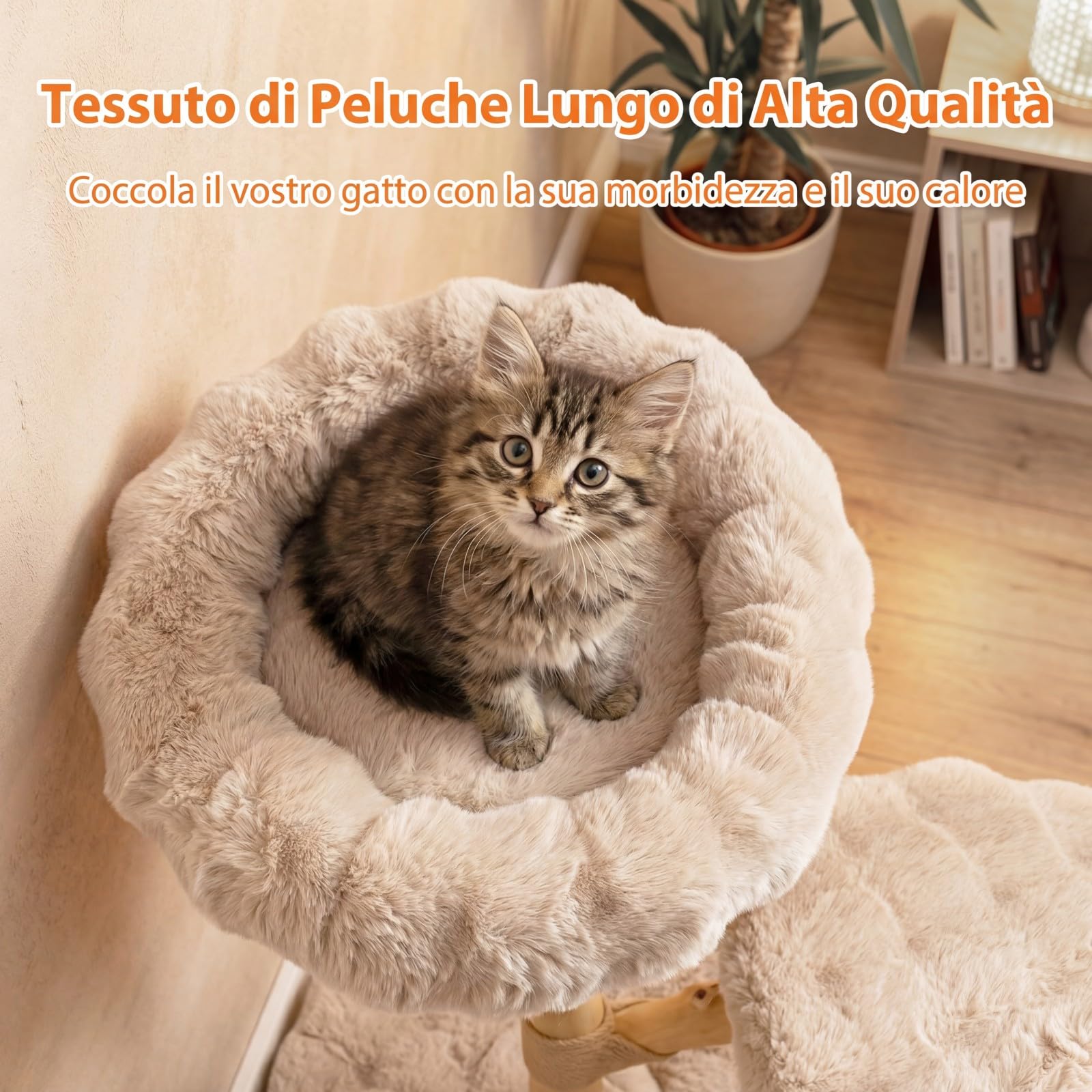 COSTWAY Albero per Gatti 90 cm, Torre Moderna in Legno con Piattaforme, Tiragraffi in Luta Naturale e Corda, Albero Tiragraffi per Animali Domestici (Beige)