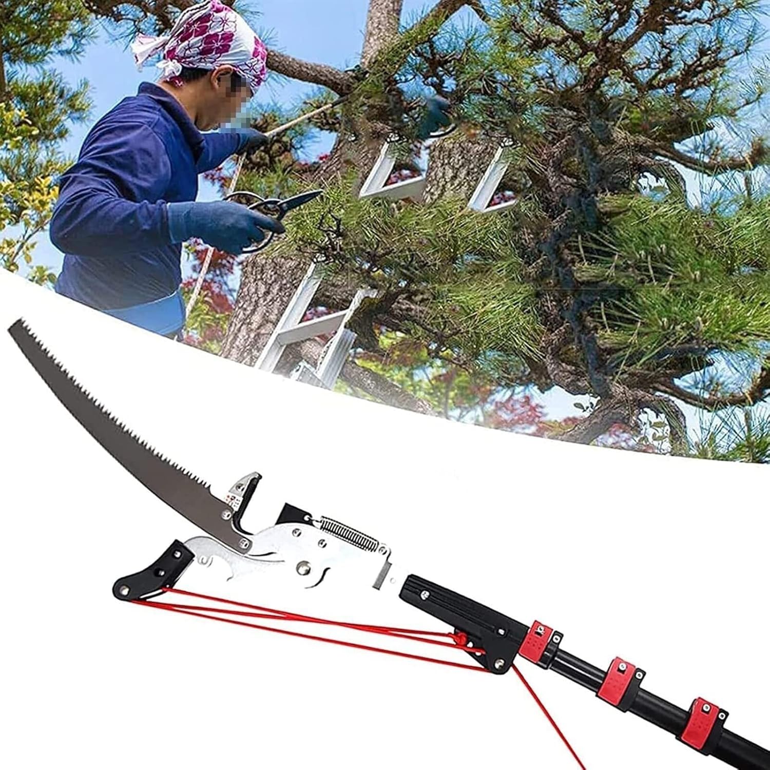Telescopic Tree Pruner,Pole Saw Extendable Saw Tree Loppers,for Sawing and Shearing(24FT)