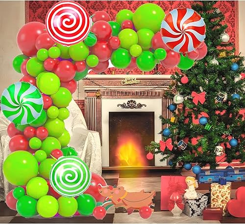 Miniatura 2 de Kit de arco de globos de Navidad, 129 globos de Navidad con globos de látex de 18 pulgadas, 12 pulgadas, 5 pulgadas, verde, rojo, lima, verde,