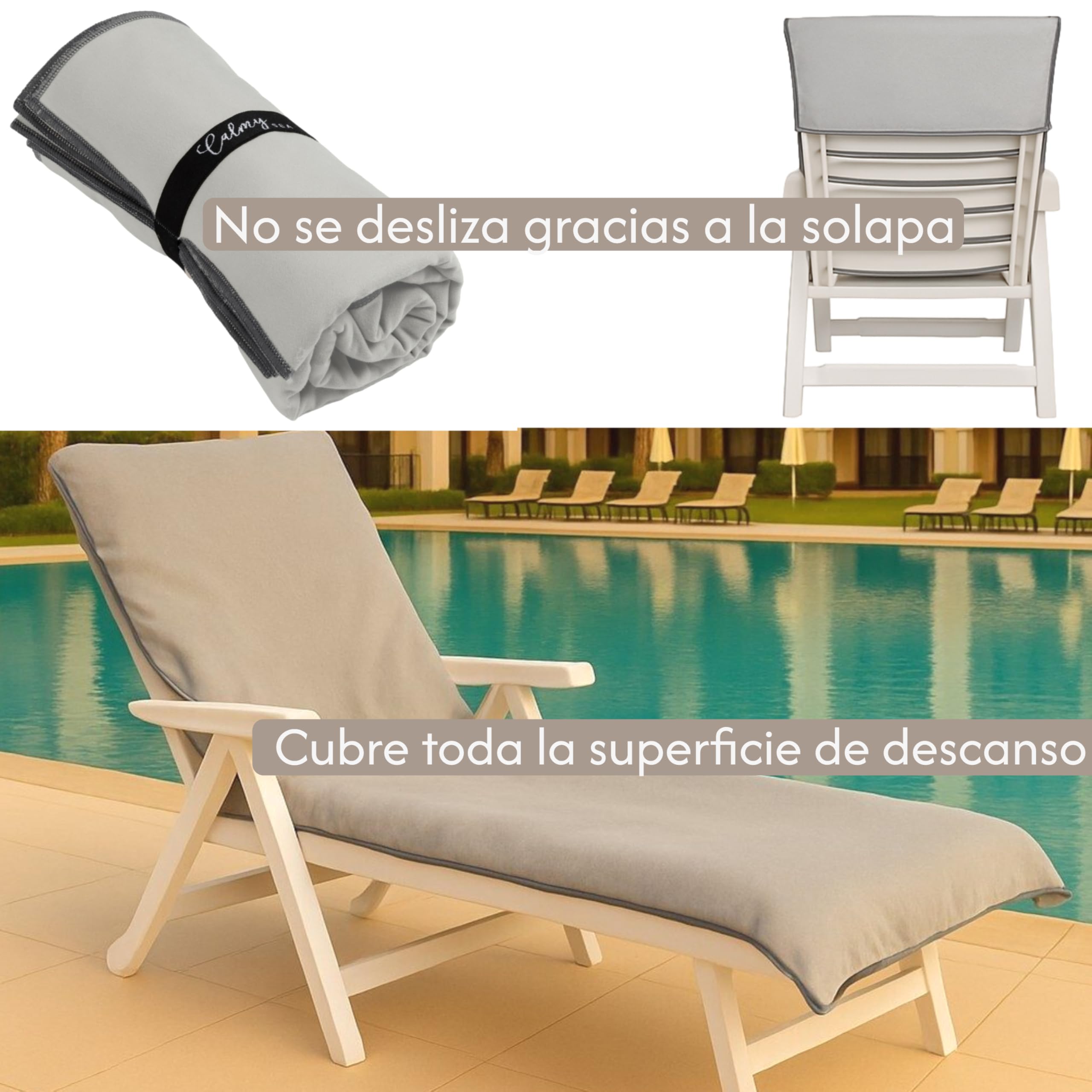 Lot de 2 toallas para tumbona - 200 x 75 cm - Con capucha - De microfibra - Peso ligero - Para tumbona de jardín - Con funda - Funda de tumbona de playa (beige, 2)
