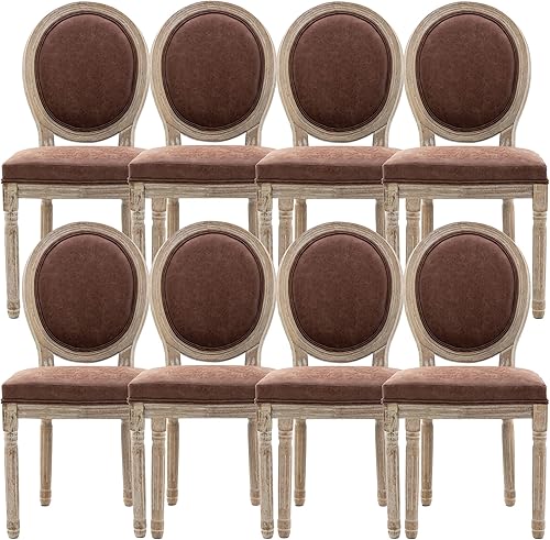 Miniatura 141 de chairus Juego de 2 sillas de comedor de ratán de granja, sillas de campo francesas de cuero con respaldo redondo, sillas laterales ovaladas para