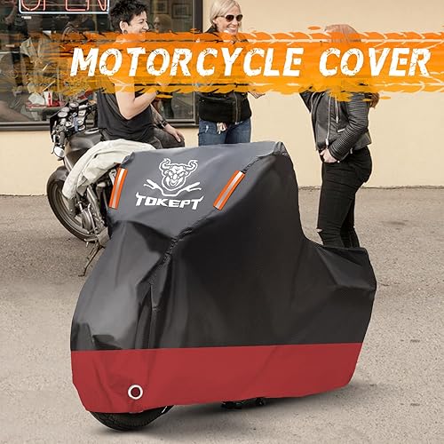 Miniatura 7 de Tokept Funda para motocicleta  Bolsa de almacenamiento impermeable para exteriores, hecha de material resistente con agujeros de bloqueo y tira