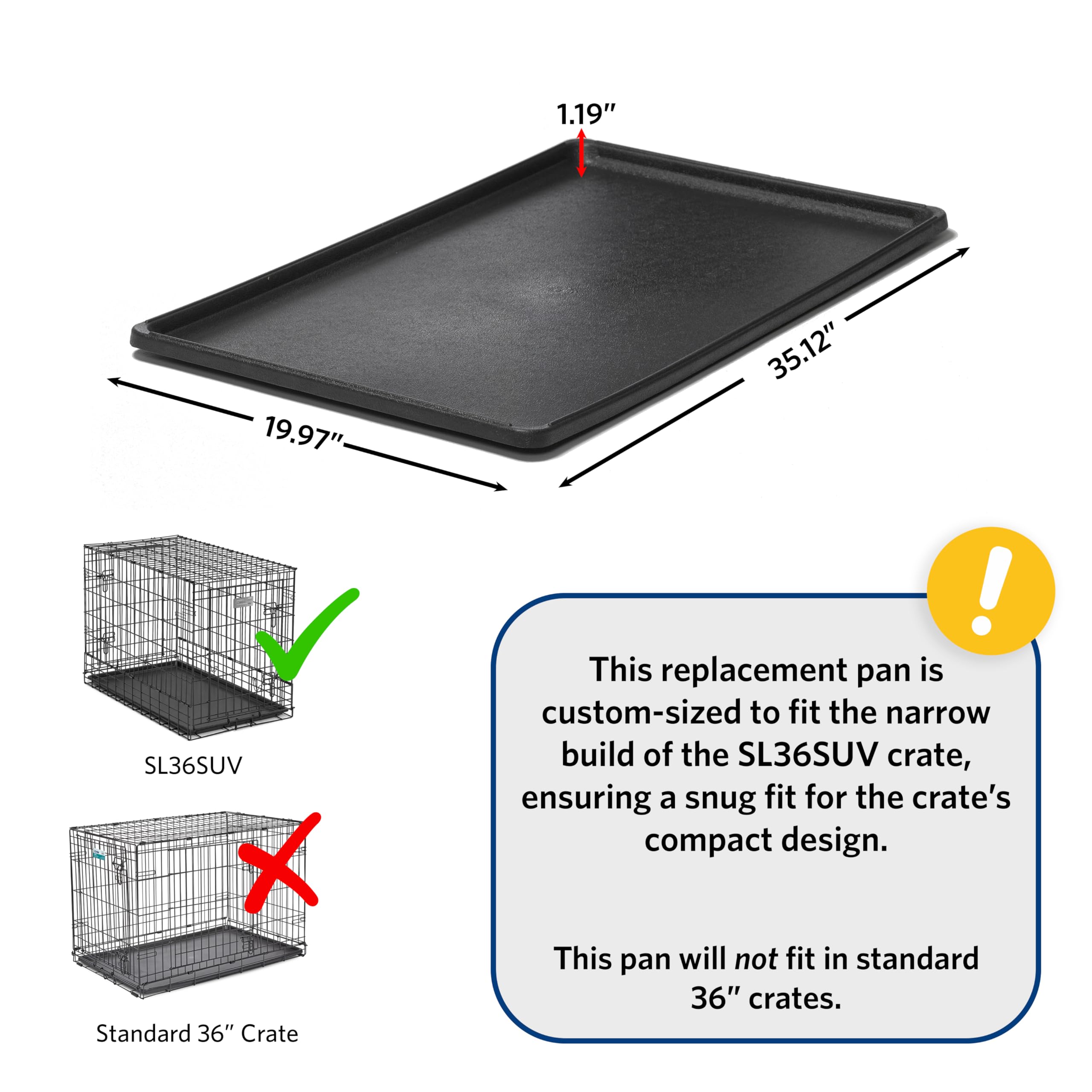 MidWest Homes for Pets Replacement Pan 36 Inch Long Midwest SUV Dog Crate; 35.44L x 20.08W x 1.19H Inches; 23PAN; Black product thumbnail 3