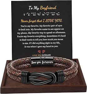 Gifts for Men Leather Bracelet Brown Braided Forever I Love You Gifts for Him Infinity Cuff Bracelets Birthday Gifts for Boyfriend Son Grandson Husband Dad Mens Fathers Day Gift