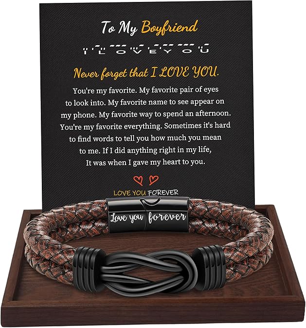 Gifts for Men Leather Bracelet Brown Braided Forever I Love You Gifts for Him Infinity Cuff Bracelets Birthday Gifts for Boyfriend Son Grandson Husband Dad Mens Fathers Day Gift
